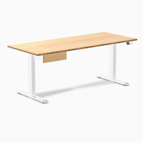 Desky Dual Bamboo Standing Desk With Drawer 180cm and White Frame