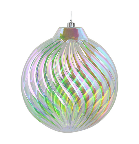 Christmas Warehouse - DECR2620 Celestial Clear Iridescent Grand Swirl Fluted Disc Bauble 20cm