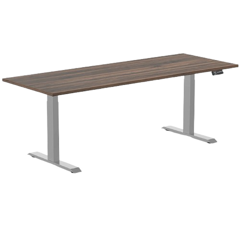 Desky Dual Melamine Sit Stand Desk 200cm Jarrah Legno Desktop and Grey Frame