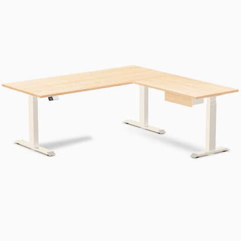 Desky Hardwood L-Shape Standing Desk With Drawer 180 x 175 cm Maple / Wheat Top and Wheat Leg