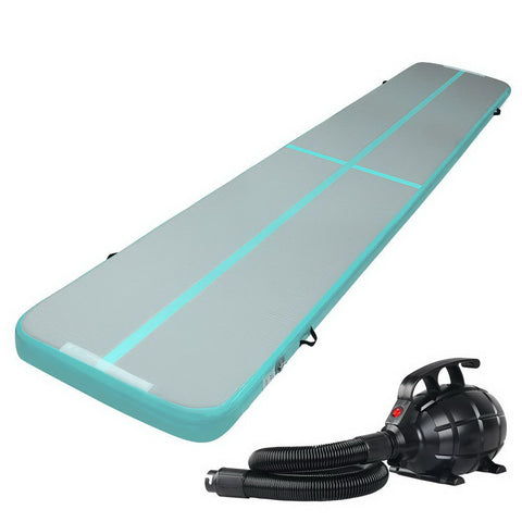 Everfit 5M Air Track Gymnastics Tumbling Exercise Yoga Mat with Pump Inflatable (Mint and Grey)