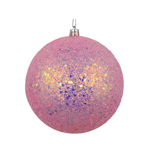 Christmas Warehouse - DECR2629 Whimsical Bubblegum Pink & Silver Grand Glitter Encrusted Bauble | 12cm Pink with Silver