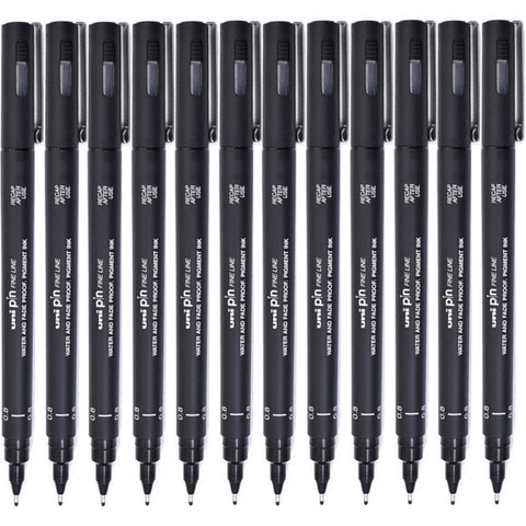 Uni-Ball 200 Pin Fineliner Pen Thin Black (0.8mm) [Box 12]