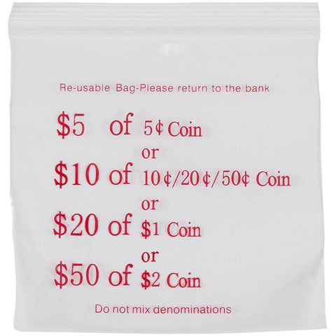 Cumberland Coin Bag Printed Plastic 60 Micron 110x100mm Clear Pack 1000