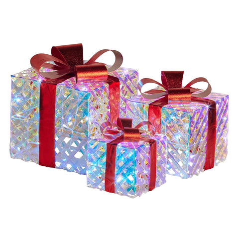 Christabelle Set of 3 Christmas Gift Boxes - Clear Shimmer/Red