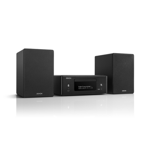 Denon CEOL N12 Mini System with CD Player, HEOS® Built-in and FM Tuner Black and Bookshelf Speakers