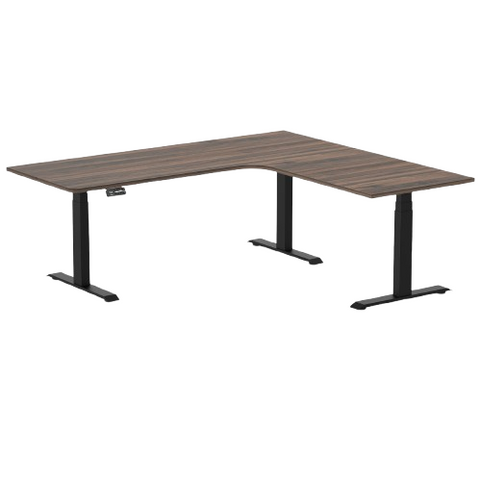 Desky L-Shape Melamine Sit Stand Desk 200cm - Right Return Jarrah Legno Top and Matte Black Leg