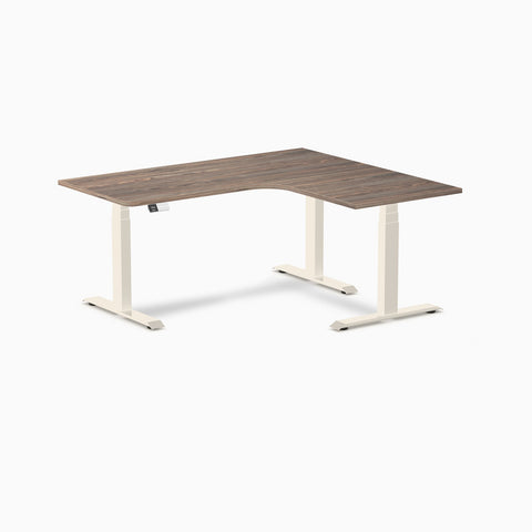 Desky L-Shape Melamine Sit Stand Desk 160cm - Right Return Natural Walnut Top and Matte Black Leg