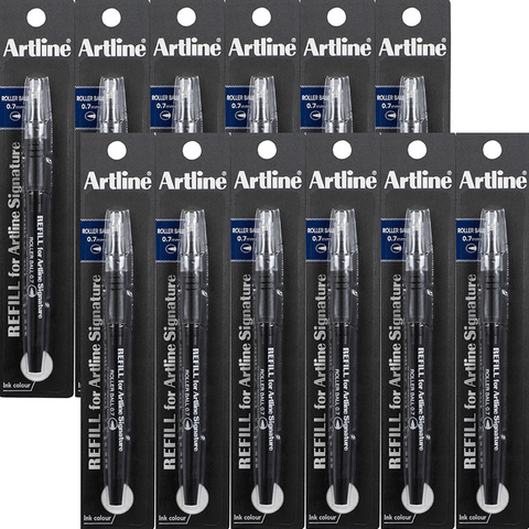 Artline Signature Rollerball Pen 0.7mm Refills (Black) [12 Pack Bulk]