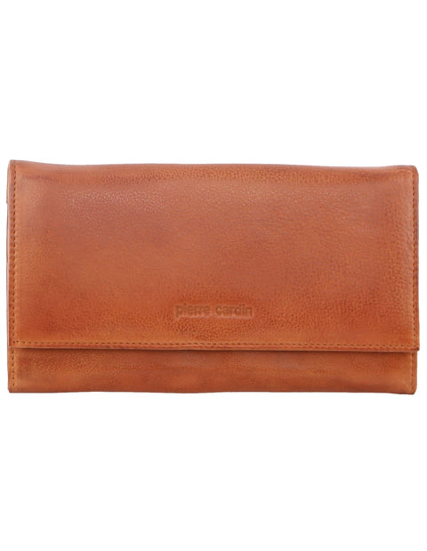Pierre Cardin Women's Rustic Leather Protected RFID Wallet 19cm Cognac
