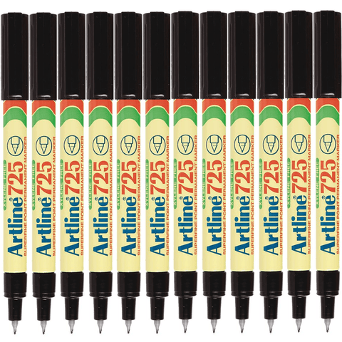 Artline 725 Box 12 Permanent Marker 0.4mm Fine Tip (Black)
