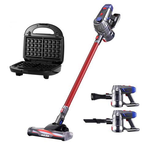 Devanti K7 Cordless Stick Vacuum Cleaner plus 3-in-1 Sandwich Maker (Silver)