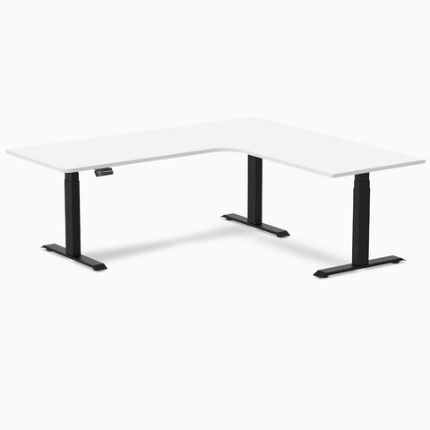 Desky L-Shape Melamine Sit Stand Desk 200cm - Right Return (White Top/Matte Black Leg)