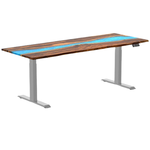 Desky Dual Resin Hardwood Sit Stand Desk 200cm Pheasantwood Blue River Desktop and Frame