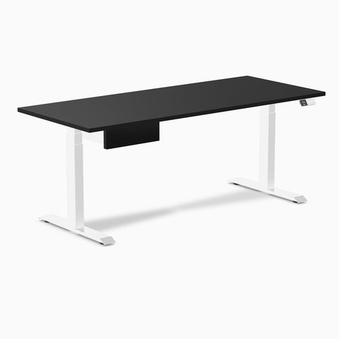 Desky Dual Melamine Standing Desk With Drawer 180cm Black Desktop and White Frame