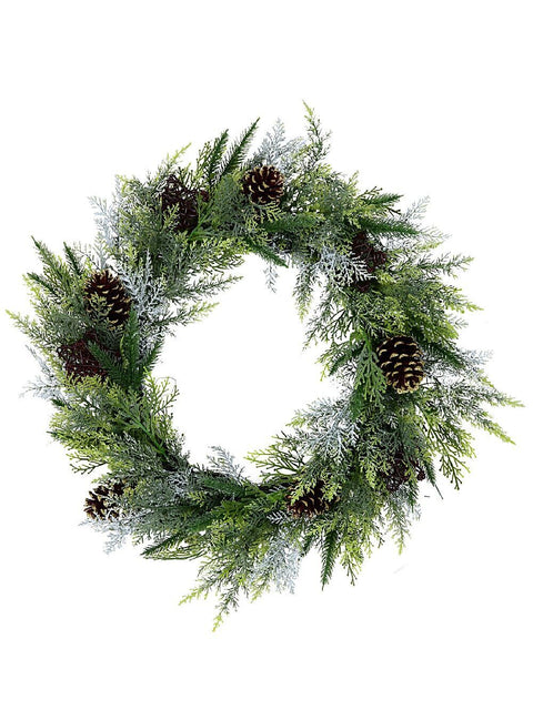 Christmas Warehouse - PREDW832 60cm Woodland Christmas Wreath With Tasmanian Cedar & Glitter Pinecones Green with Brown, Gold & White