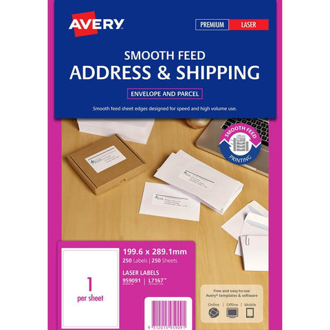 Avery 959091 L7167 Shipping Label Smooth Feed Laser 1up White Pack 250