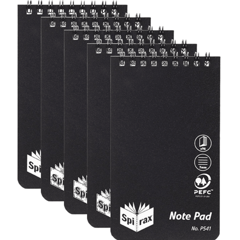 Spirax P541 Reporters Notebook Top Open 5pack (Black)