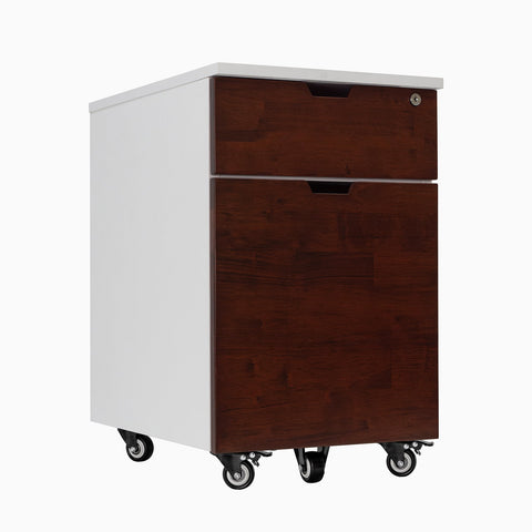 Desky Minimal Wooden Filing Cabinet - White / Red Walnut Rubberwood