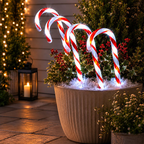 Lexi Lighting Set of 4 Solar Powered Candy Cane Path Light - Red+White