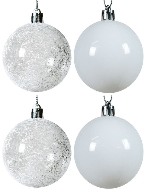 Christmas Warehouse - DECR5121 6x Radiant White & Clear Essential Gloss & Frosted Baubles | 60mm White & Clear