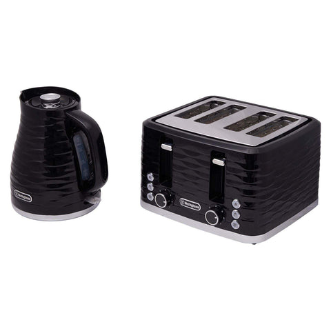 Westinghouse 1.7L Kettle & 4 Slice Toaster Pack  Wave Pattern (Black/Silver)