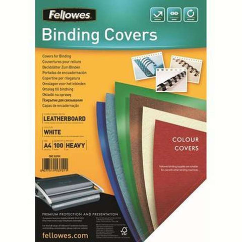 Fellowes Pack 100 Binding Cover Leathergrain A4 230GSM (White)