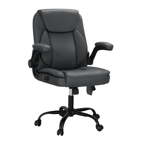 Artiss 2 Point Massage Office Chair Leather Mid Back (Grey)