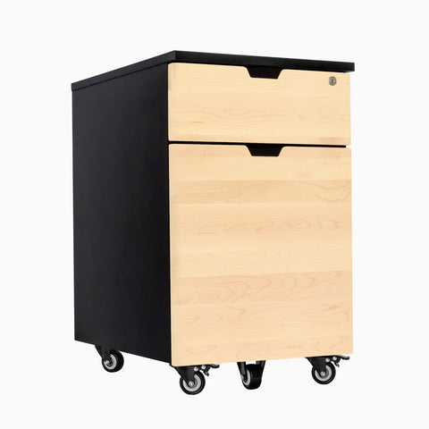Desky Minimal Wooden Filing Cabinet - Black / Maple Hardwood