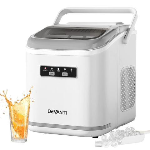 Devanti Ice Maker Machine Portable 12kg Countertop with Self-cleaning 1.3L (White)