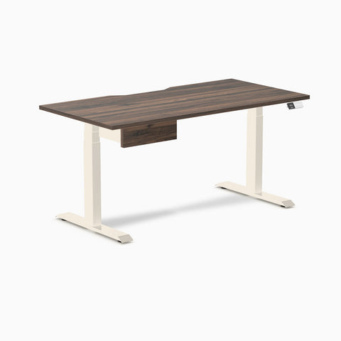 Desky Dual Scalloped Melamine Standing Desk With Drawer - Jarrah Legno / 1500x750mm / Wheat