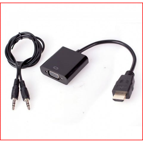 Connect Cable Male HDMI to Female VGA Adapter with 3.5mm Audio Cable Connector Black