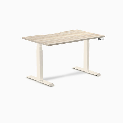 Desky Dual Scalloped Melamine Sit Stand Desk - Classic Oak / 1200x750mm / Wheat