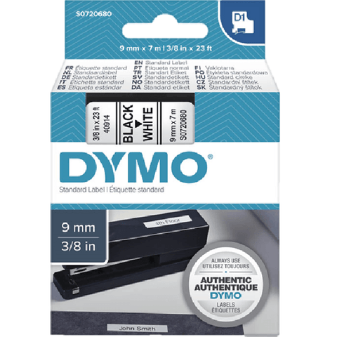 Dymo 40913 D1 Labelling Tape Label 9mmx7m Black On White [5 Pack]