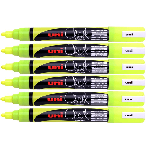 Uni-Ball 6 Pack Chalk Marker Bullet Tip 2.5mm (Fluoro Yellow)