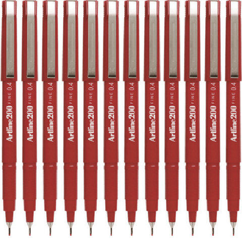 Artline Box 12 200 Fineliner Felt Tip Pen 0.4mm (Dark Red)