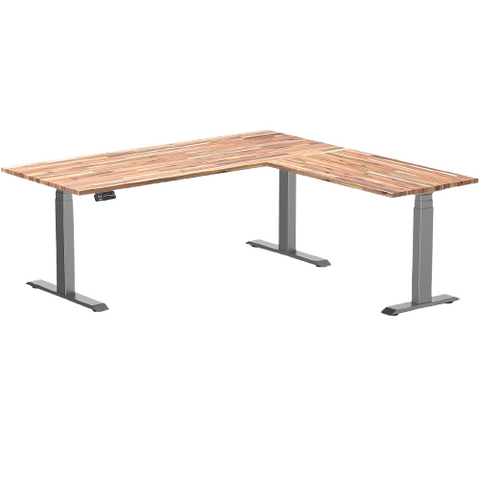 Desky Hardwood L-Shape Sit Stand Desk 180 x 175 cm Acacia Top and White Leg