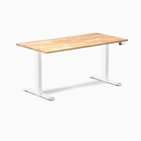 Desky Dual Rubberwood Sit Stand Desk 150cm Natural Timber Desktop and White Frame