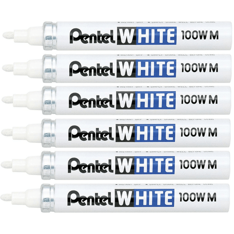 Pentel 100W Permanent Marker Medium Bullet (White) [Pack 6]