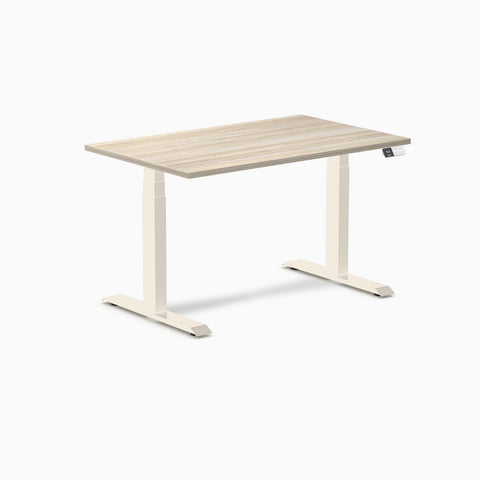 Desky Dual Melamine Sit Stand Desk 120cm Classic Oak Desktop and Wheat Frame