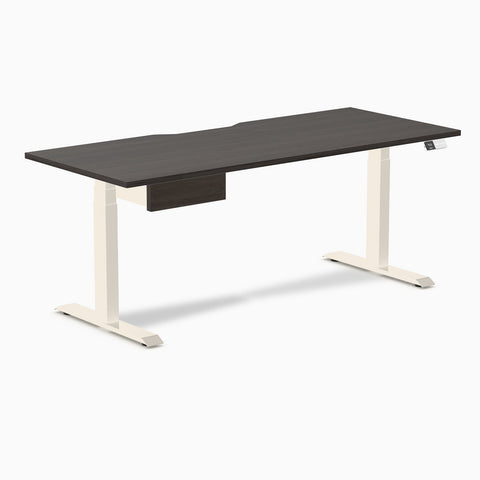 Desky Dual Scalloped Melamine Standing Desk With Drawer - Burnished Wood / 1800x750mm / Wheat