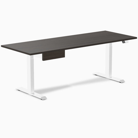 Desky Dual Melamine Standing Desk With Drawer 200cm Burnished Wood Desktop and White Frame