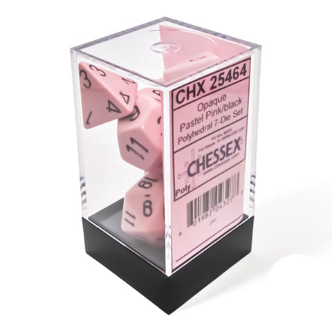 Chessex CHX 25464 Opaque Polyhedral Pastel Pink/Black 7-Die RPG Dice Set