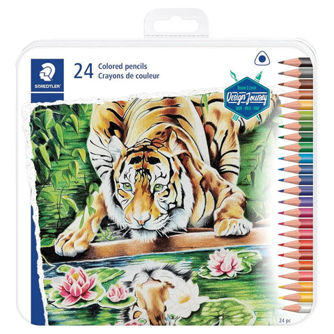 Staedtler Triangular Coloured Pencils Ergonomic 24 Pack Assorted Tin