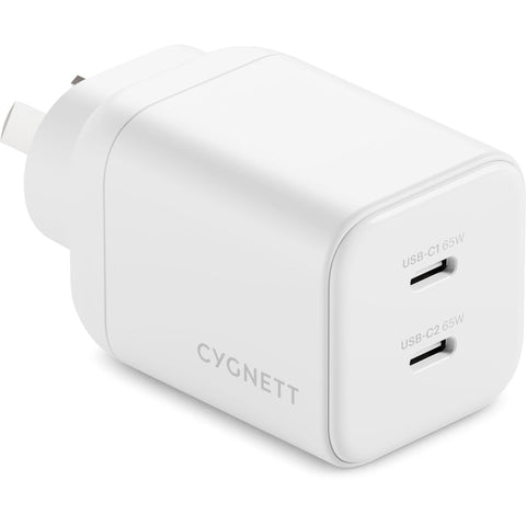 Cygnett PowerPlus 65W Dual USB-C PD Wall Charger (White)