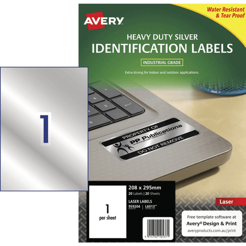 Avery 959204 L6013 Heavy Duty Laser Labels (Silver) [Pack 20]