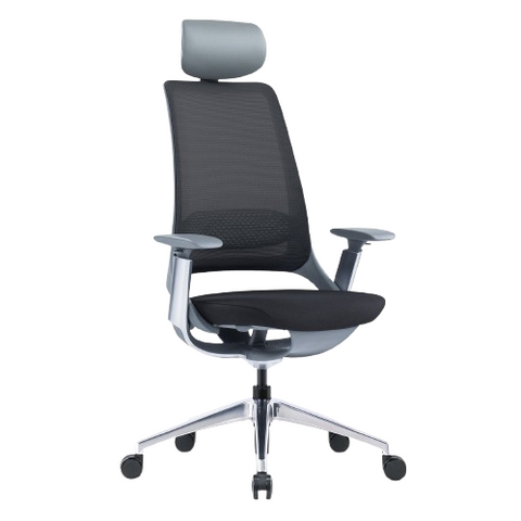 Desky Pulse Supportive Desk Chair with Headrest (Black/Polished Aluminum)