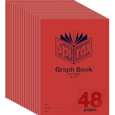 Spirax 132 20 Pack 48 Pages Graph Book 5mm Grids PP Cover A4 Bulk (Red)