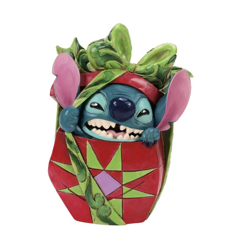 Jim Shore Disney Traditions - Stitch Tearing Christmas Present - Holiday Mischief