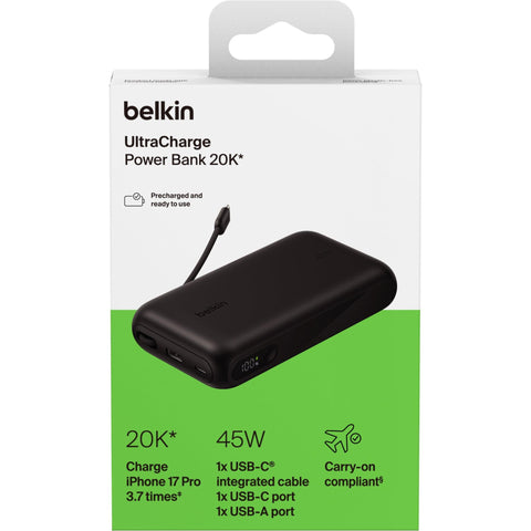 Belkin UltraCharge 20K 45W Power Bank with Integrated Cable and Display (Black)